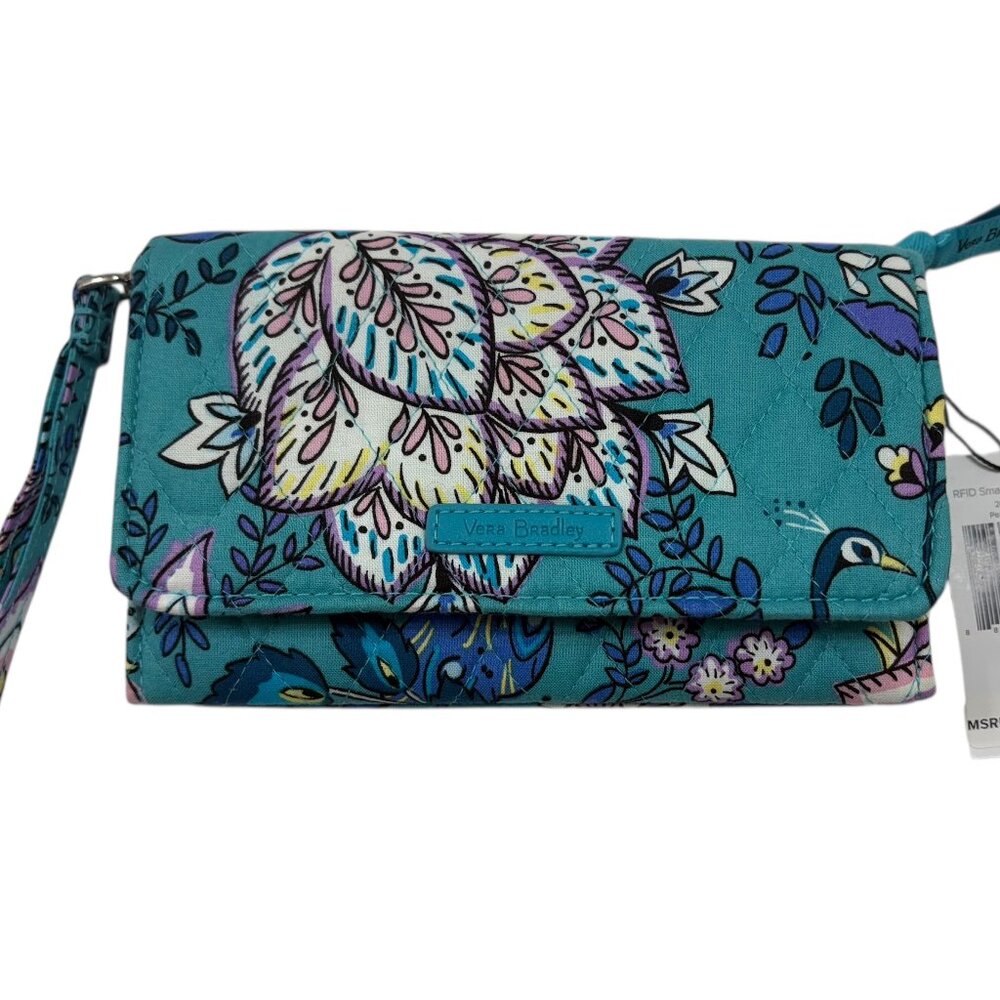 Vera Bradley Peacock Garden Teal Smartphone Wristlet- RFID - NWT